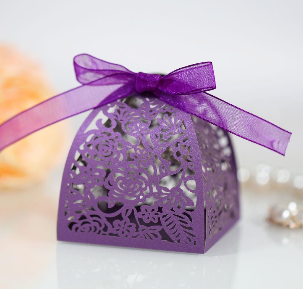 25/50/100pcs Laser Hollow Cut Wedding Candy Boxes with Thank You Tag Valentine's Day Gift Chocolate Packaging Box Party Favors