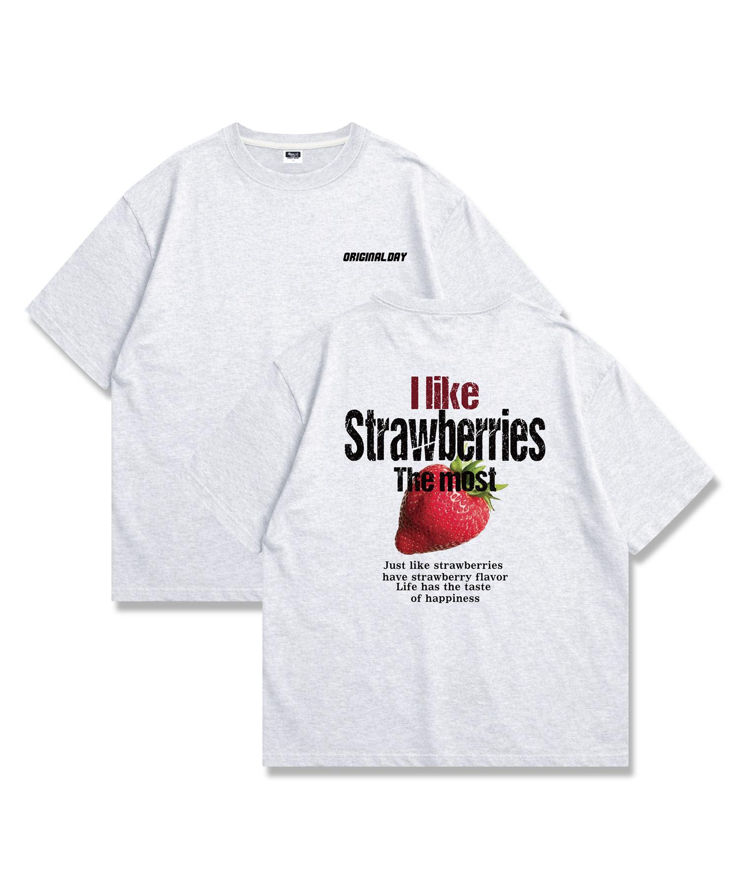 Original Day Strawberry Graphic Oversized Short Sleeve T-Shirt White Melange White Melange/S