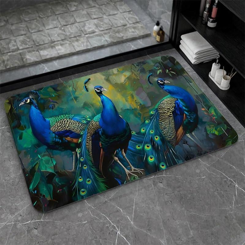 Peacock Print Welcome Doormats Indoor Outdoor Anti Slip Water Absorbent Rug Home Decor Carpet for Entrance Living Room Bathroom