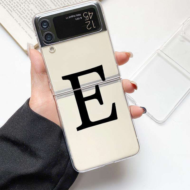 Initial Letter A Z  Fashion Fashion Phone Case For Samsung Galaxy Z Flip 3 4 5 6 7 Hard Folding Z Flip4 Clear PC Cover Gift
