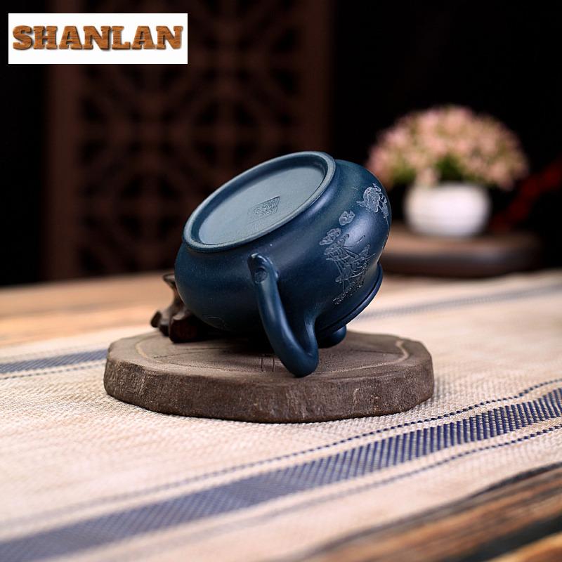 180ml Ancient Yixing Purple Clay Teapots Handmade Pan Pot Raw Ore Azure Mud Kettle With Filter Zisha Tea Set Cha Ornaments Craft