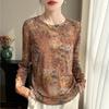Frühling und Sommer Neuer Stil Rundhals Strickpullover Langarm Damen Design-Print Locker Basis-Oberteil Leicht