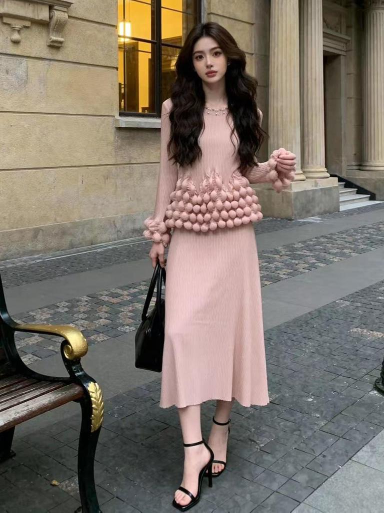 Design-Sense Faux Two-Piece Long Pleated Dress - Spring 2026 Collection, European & American Style