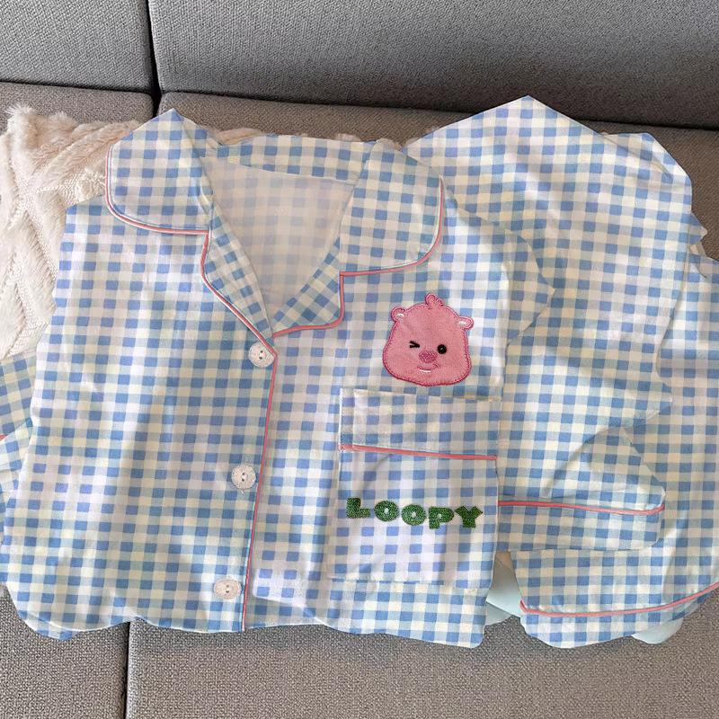 Spring and Autumn Ladies Pajamas Family Clothing Set Girls Simple Striped Long Sleeve Student Underwear Pajamas Family Clothing Set