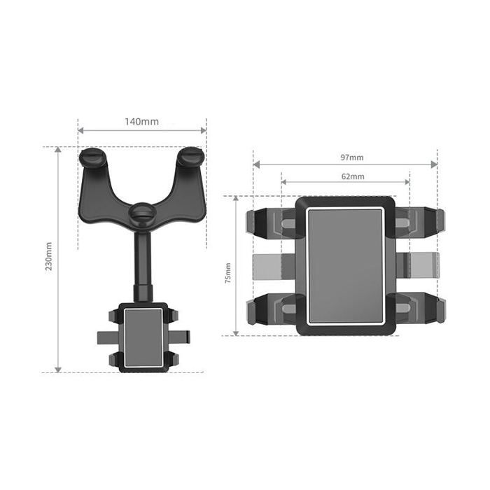 Car Rearview Mirror Phone Holder, 360° Rotatable and Retractable for All Smartphones (compatible iPhone, Samsung)