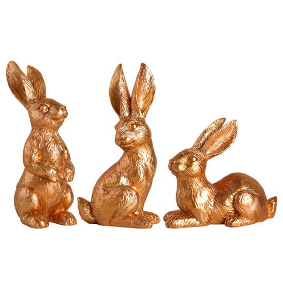 

3 Pcs Easter Bunny Figurine Cute Resin/Flocking Rabbit Statue for Spring Farmhouse Tiered Tray Table Mantel Centerpiece A