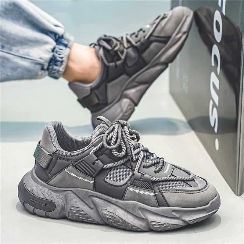 Men's Chunky Sole Sneakers Mesh Suede Casual Shoes Non-slip Fashion Sports Shoes