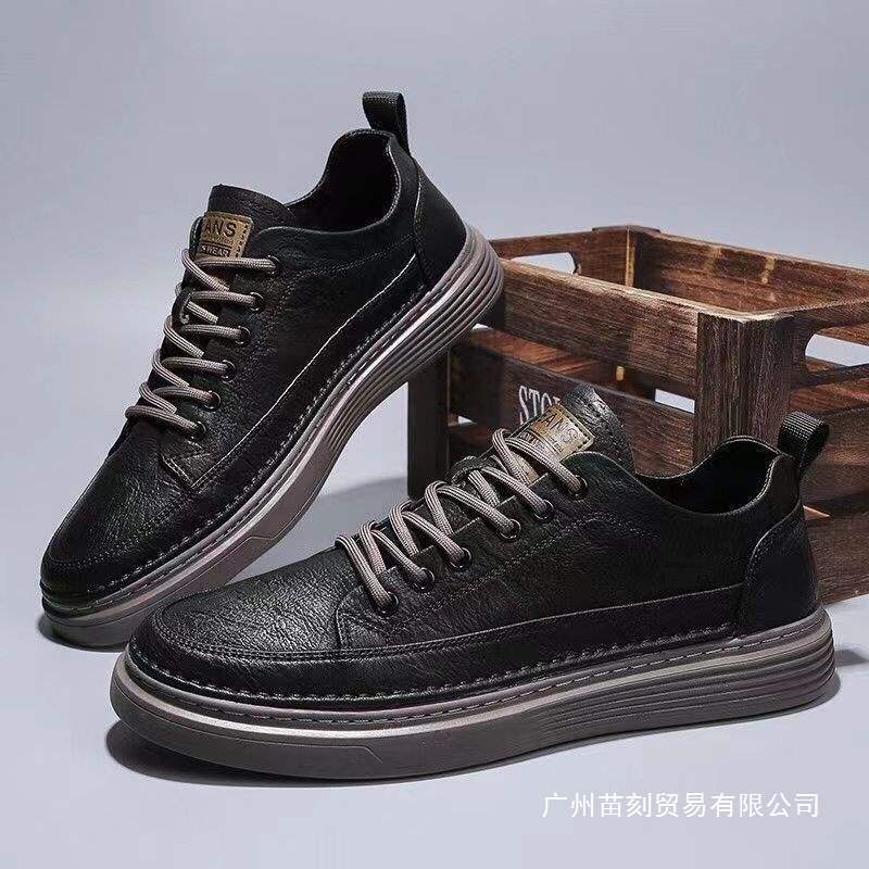 Spring Black Leather Shoes Kitchen Chef Waterproof Skateboard Shoes Work Shoes