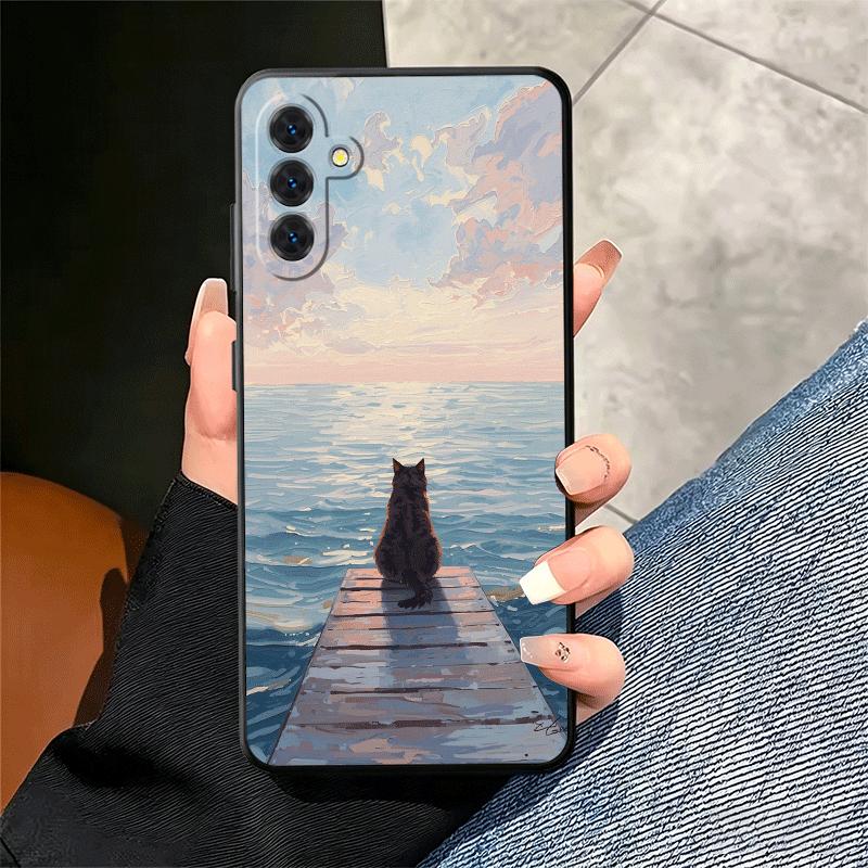 Black Cat Aesthetic Pattern Soft Phone Case for Samsung A17 A37 A57 A16 A26 A36 A56 A15 A25 A35 A55 A14 A24 A34 A54 A13 A23 A33