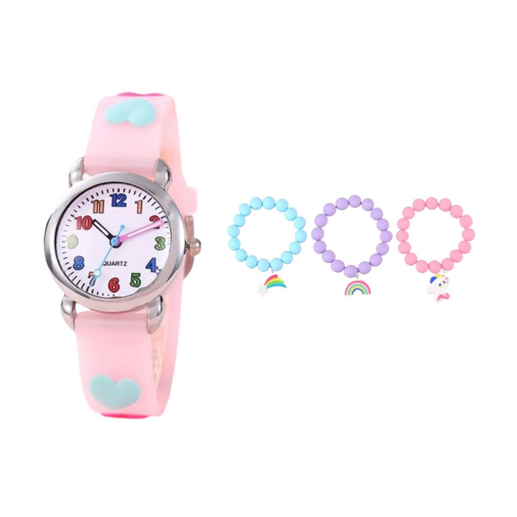 1pc/2pcs/4pcs-Colorful Digital Children's Heart-shaped Watch, Suitable for Christmas Gifts, Watch and Bracelet Sets