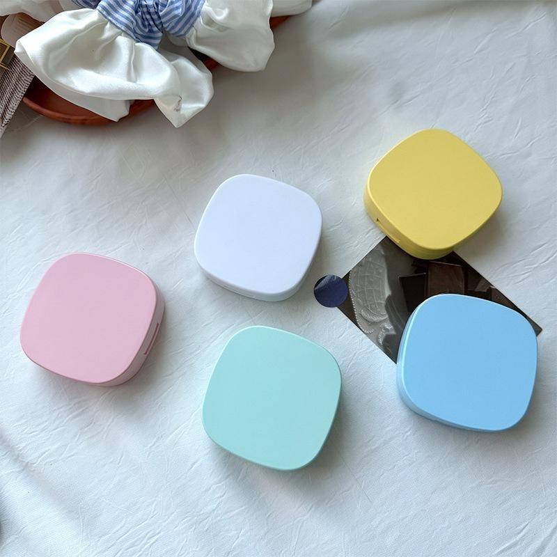 1pcs Mini Square Contact Lens Case with Mirror for Women Colored Lens Box Solid Color Eye Care Container Cute Travel Kits