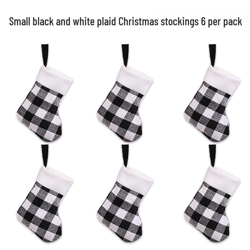 Red and Black Plaid Christmas Stocking Ornaments with Plush Details