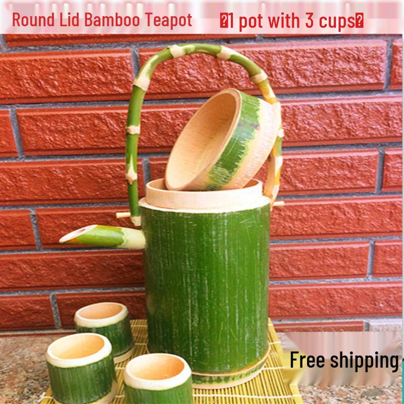 Handmade Bamboo Tea Set: Teapot & 3 Tea Cups