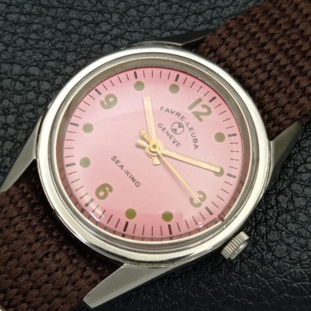 HAND-WINDING VINTAGE FAVRE LEUBA GENEVE 253 SWISS MENS PINK DIAL WATCH A436251-2 R128-a436251