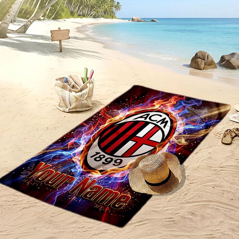 AC Mailand Personalisiertes Bedrucktes Strandtuch Fußballlogo Unterstützung Benutzerdefinierter Name Text Absorbierendes Handtuch Für Sport Reisen Besonderes Geschenk