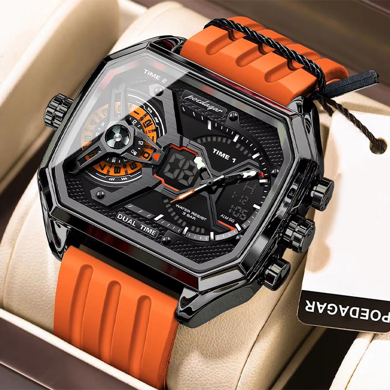 Luxury Men Wristwatch Date Week Luminous LED Quartz Man Clock Silicone Strap Electronic Dual Time Fashion Men's Watches