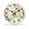 Wood Grain Wall Clock Decorative Vintage Powered Home Decor Floral