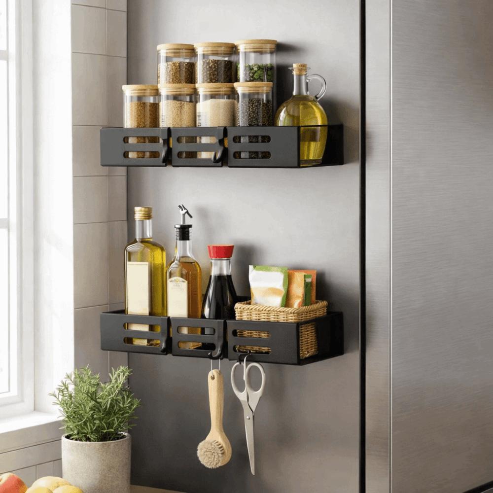 1/2PCS Iron Magnetic Spice Rack Wall Mounted Refrigerator Organizer Durable Seasoning Holder  Home