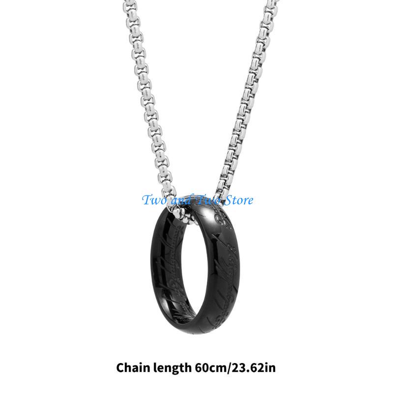 HX6F Titaniums Steel Retro Finger Ring Necklace Handmade Neckchain for Women and Men