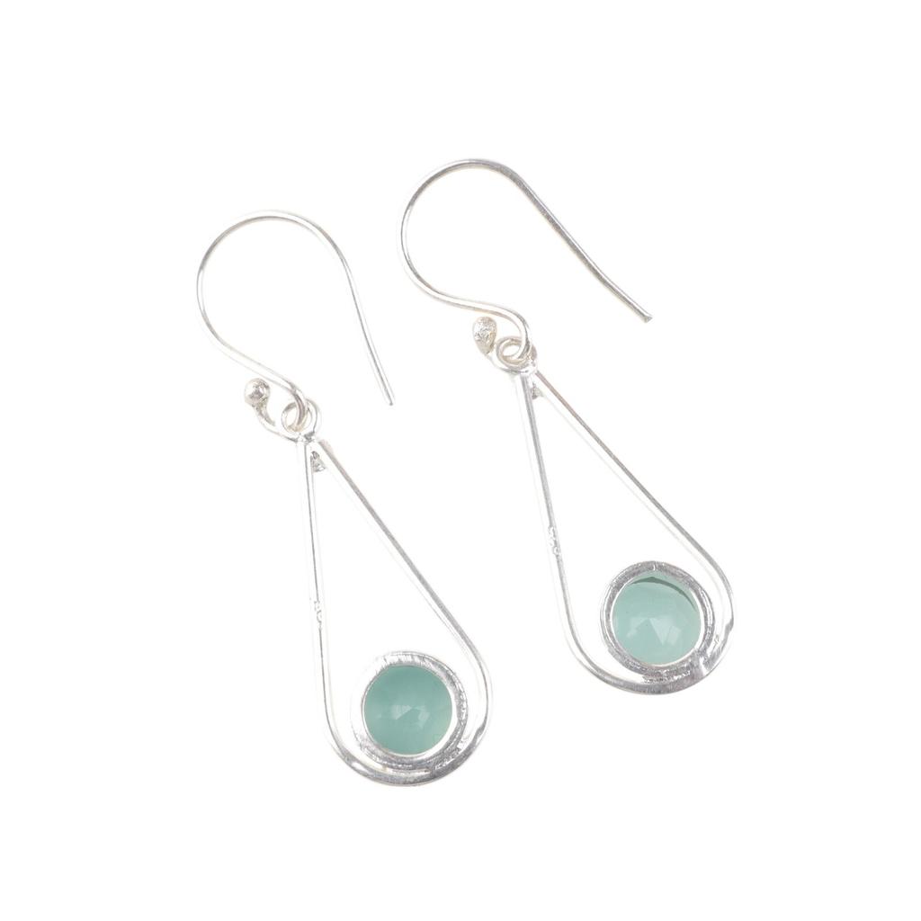 Aqua Chalcedony Gemstone 925 Sterling Silver Jewelry Handcrafted Earrings 1.76" EE-126-12