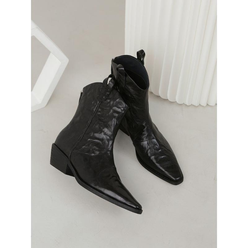 

Studiolee London Holiday~ Стильные остроносые женские короткие ботинки в западном стиле со сборками на тонком толстом каблуке 35 чёрный