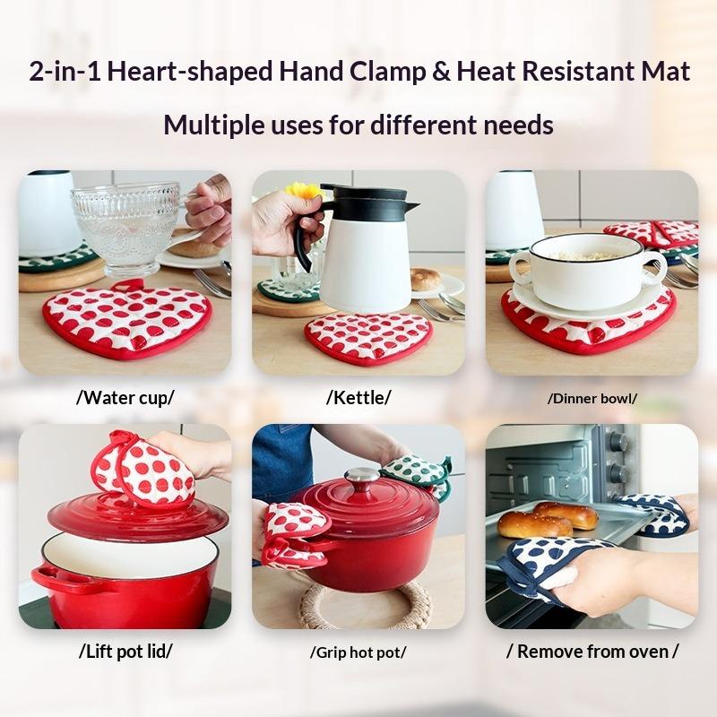 Anti-scalding Gloves for Baking Kitchens, Double-layer Thickened Cotton Heart-shaped Hand Clips, Thermal Insulation Pads, Coasters
