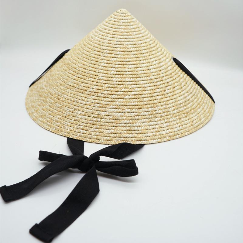 Holiday Style Big Brim Strap Black Brown Straw Hat Straw Hat Women'S Summer Sunshade Sun Protection Beach Sun Hat