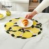 Tabletop Scratch Protector Pads Lemon Lace Placemat, Clear Embroidery Style Table Mat with Citrus Fruit Decorative Dining Placemats Leaf Design,