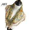 Elegant Tassel Fringe Wrap Women Triangular Shawl Scarf with Tassel, Hollow Lace Retro Oil Outdoor Photography Prop Painting Print, Breathable Fashion