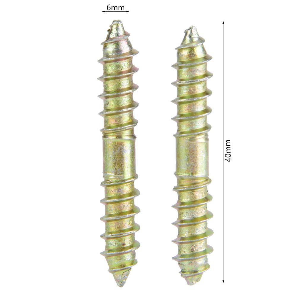 10pcs 6*40mm Dowel Screw Woodworking Furniture Connector Double Ended Screw