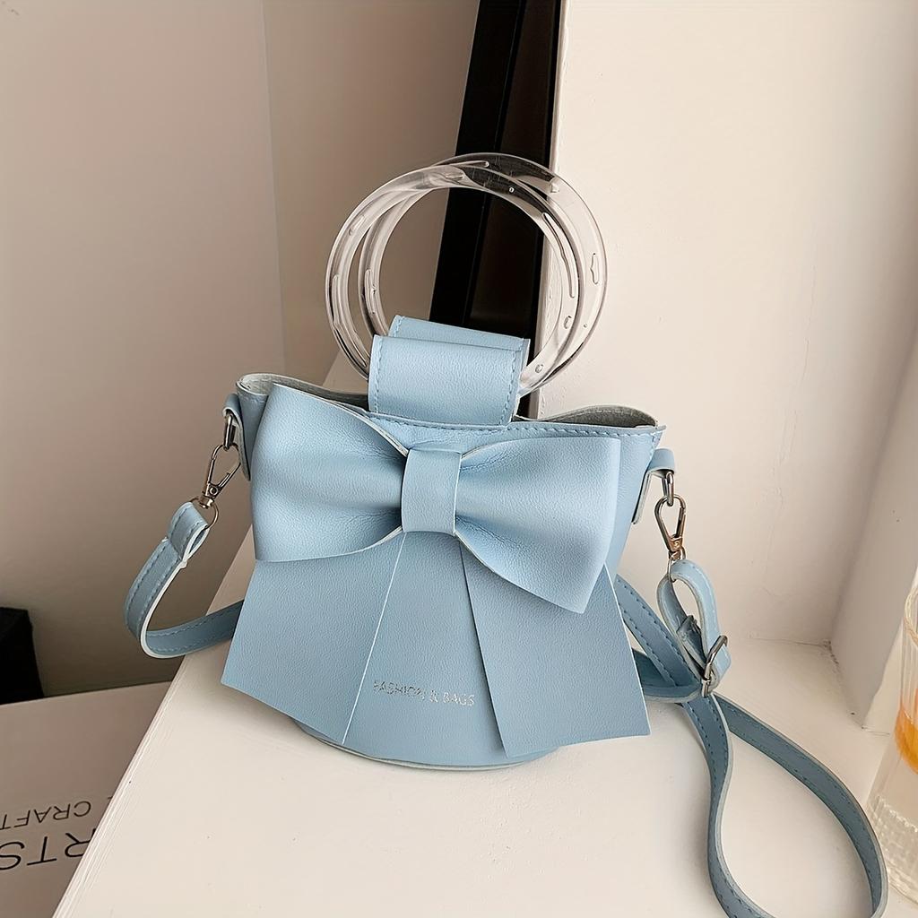 Stylish Women's Bucket Bag with Detachable Strap and Elegant Bow Accent Casual Shoulder Crossbody Bag