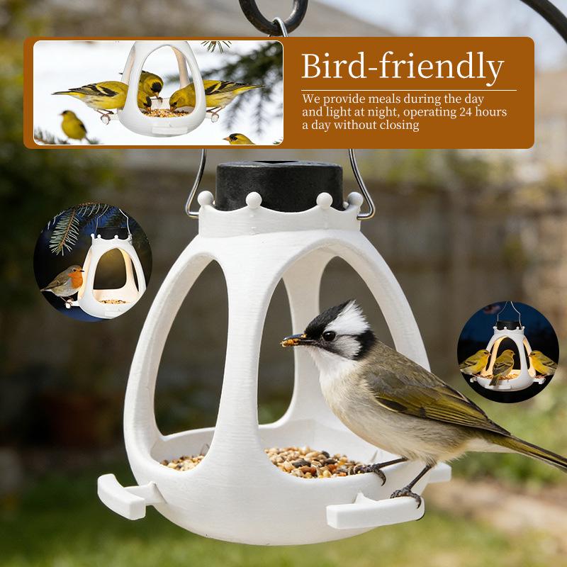 Outdoor Solar Bird Feeder Hanging Wild Bird Feeder With LED Light Crown Shape Bird Feeder Lantern Bird Feeder For Outdoor