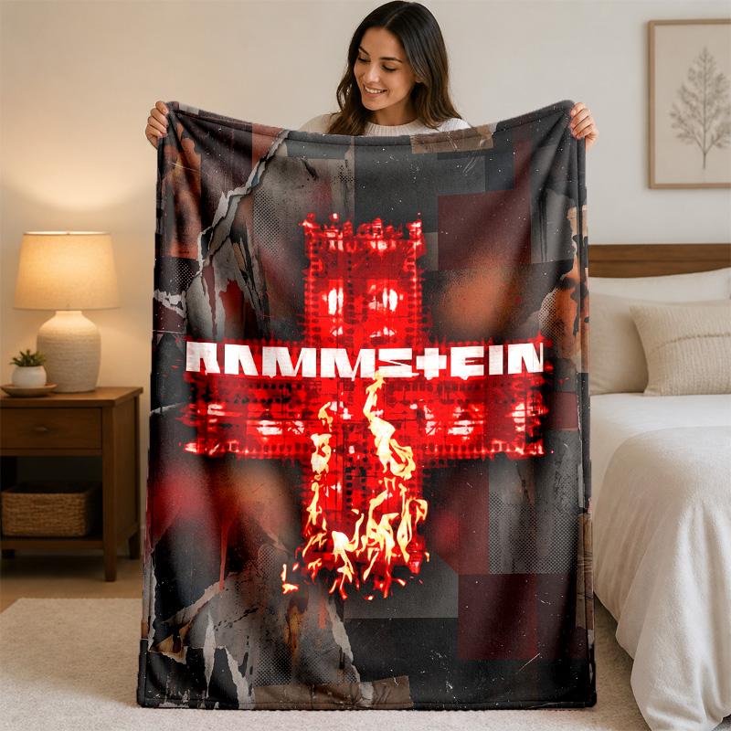 Rammstein Print Flannel Blanket Cozy Lightweight Plush Throw Blanket For Bed Sofa Household Use