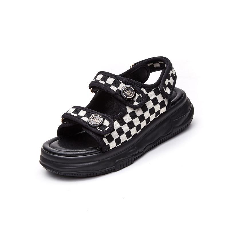Summer new thick-bottomed cool slippers women's thick-bottomed plaid sports and leisure beach slippers