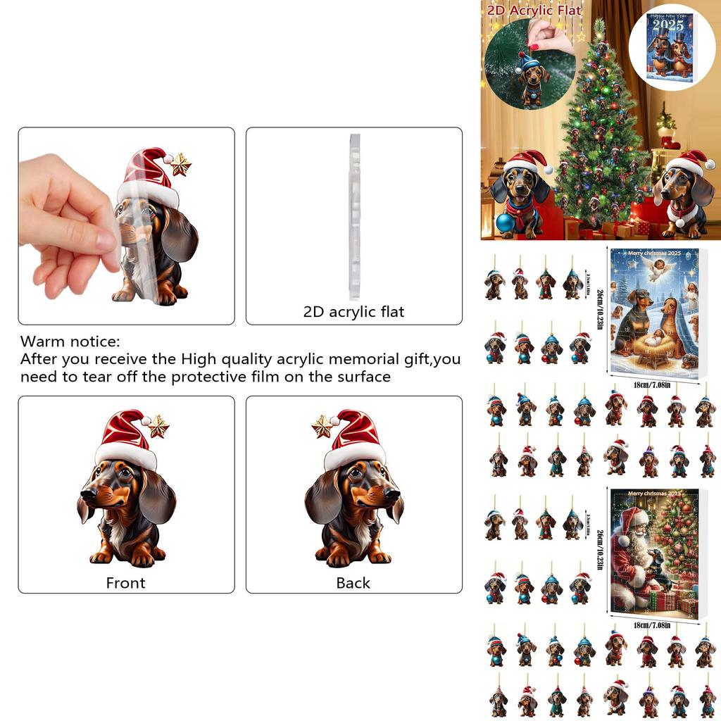 Christmas Countdown 24 Day Dog Pet Pendant With Acrylic Material For Holiday Decor And Gift Giving