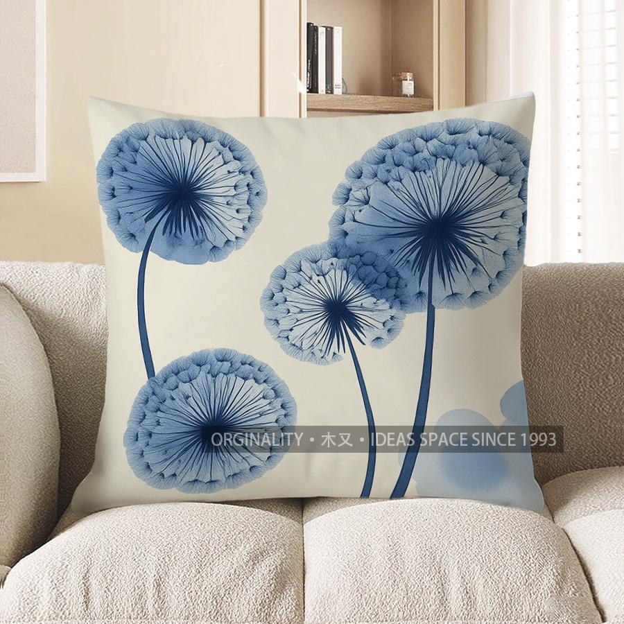 Home Decor Blue Dandelion Pattern Decorative Throw Pillow Pattern Cushion Cover Suitable for Sofa Bedroom Car Pillow Cover