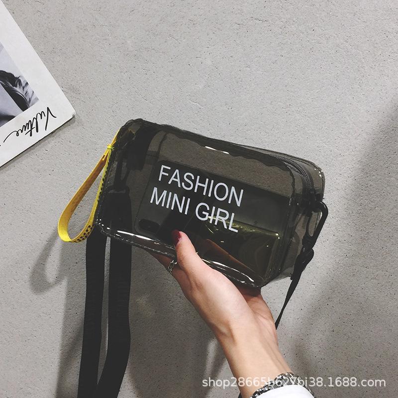 Borsa a tracolla quadrata in PVC trasparente - Borsa a mano in gelatina moda estiva da donna con stampa logo