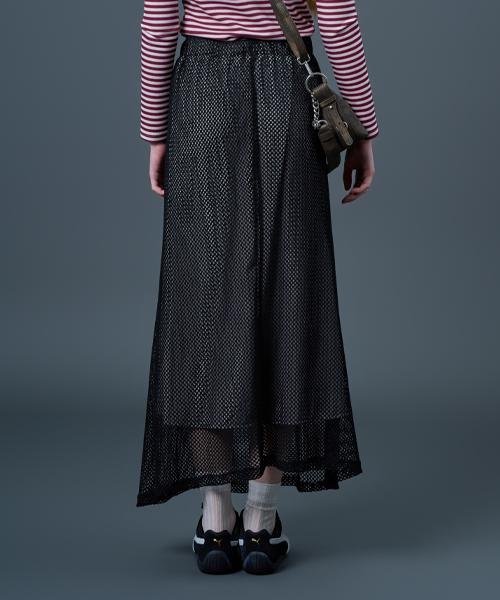 Sitipabjeu [Cp] Net Layered See-Through Banding Long Skirt [Black] Kcl.