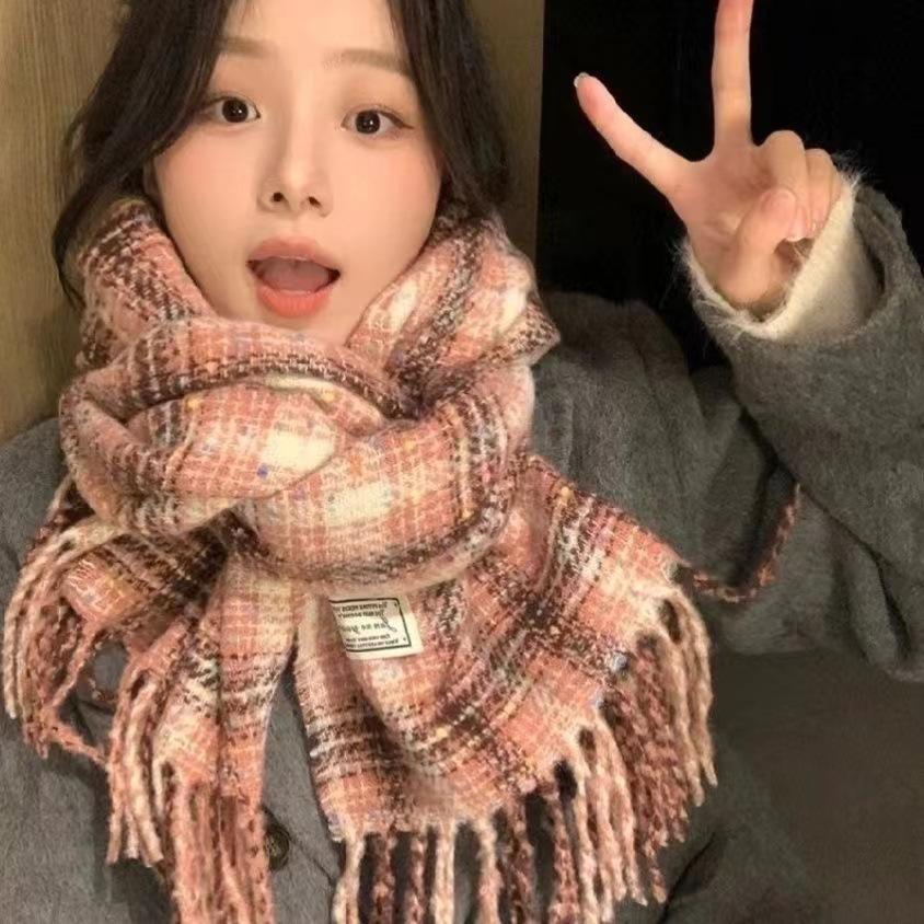 Tonglu Scarf Women's Houndstooth Shawl Dual-purpose Korean Version Versatile Warm New Winter Senior Student Scarf