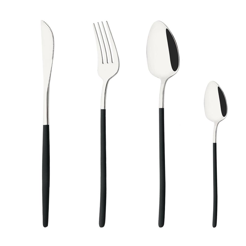 4Pcs Cutlery Set Black Gold Dinnerware Stainless Steel Silverware Knife Fork Spoon Tableware Flatware Set Kitchen Accessories