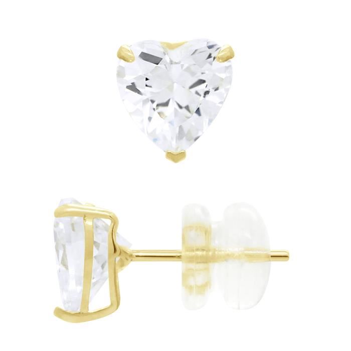 Orecchini - Decorati con un grande cuore di zirconi cubici - Oro giallo