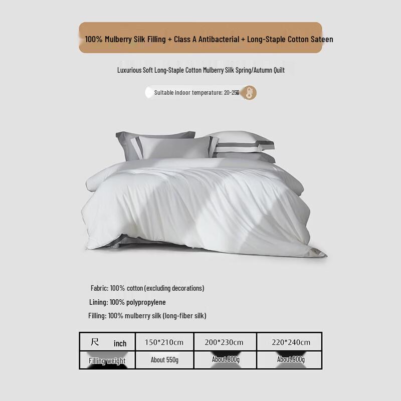 Mercury Home Textiles Luxurious Long-Staple Cotton Sateen Mulberry Silk Four-Season Duvet