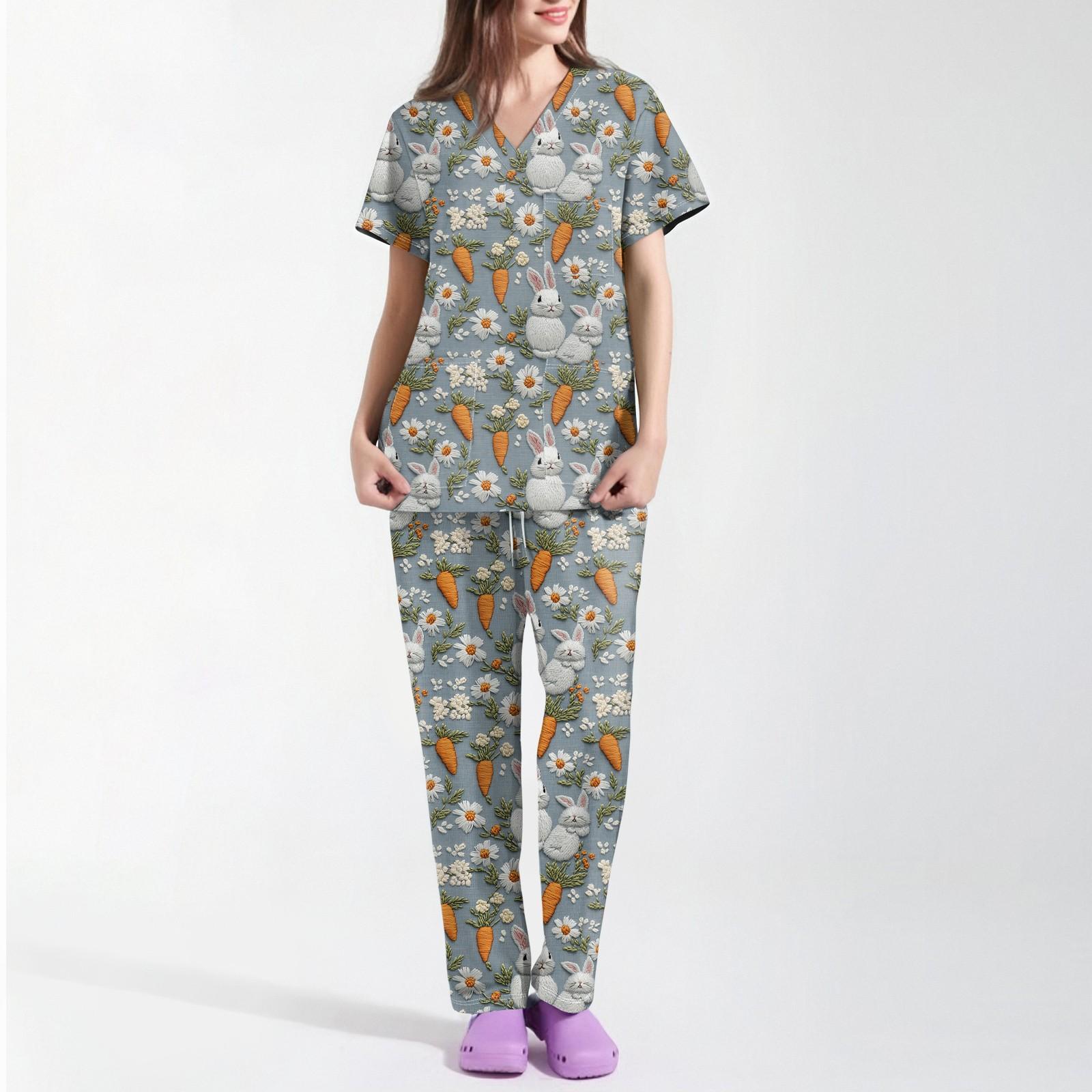 

Women s Printed Uniform Work Uniform V-Neck Pocket Protective Work Uniform S