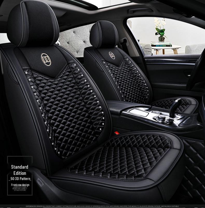 

Универсальная 3D подушка на автомобильное сиденье - Лен и кожа, Дизайн со стразами, Комфорт круглый год Standard Edition чёрный