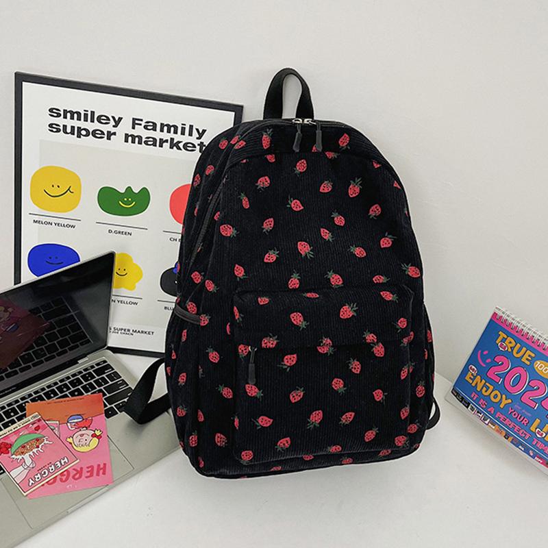 

Yogodlns Corduroy Strawberry Backpack Casual Travel Backpack Large Capacity Fashion Teenagers Daypack Adjustable Strap for Outdoor Travel 30x14x43cm чёрный