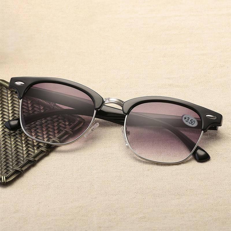 Half Metal Sun Reading Glasses Women Brown Lens Sunglasses With Diopter +1.0 to +4.0 Prebyopia Eyewear