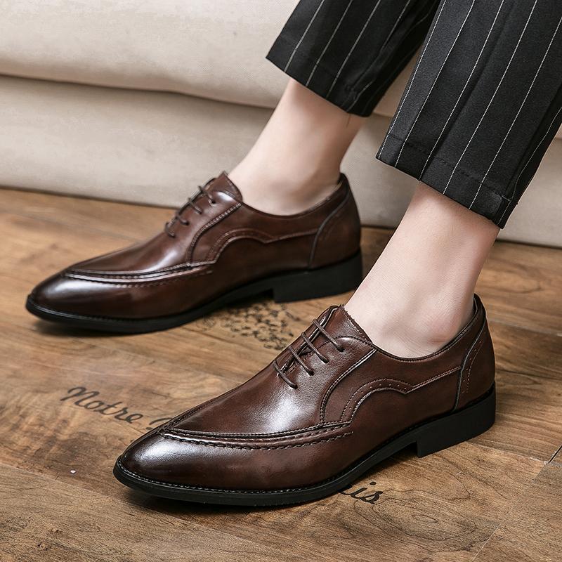 Spring Autumn New Men's Pointed True Leather Shoes Banquet Dress Shoes Lace Up Loafers Men's Business Casual Shoes Free Delivery