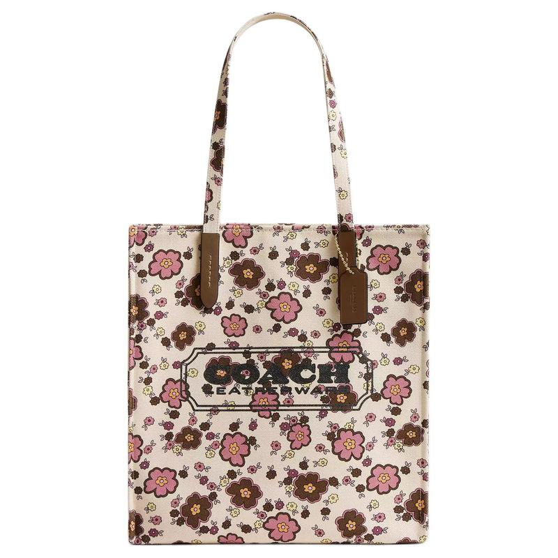 

COACH 34 floral print fabric tote bag large women s maroon коричневий