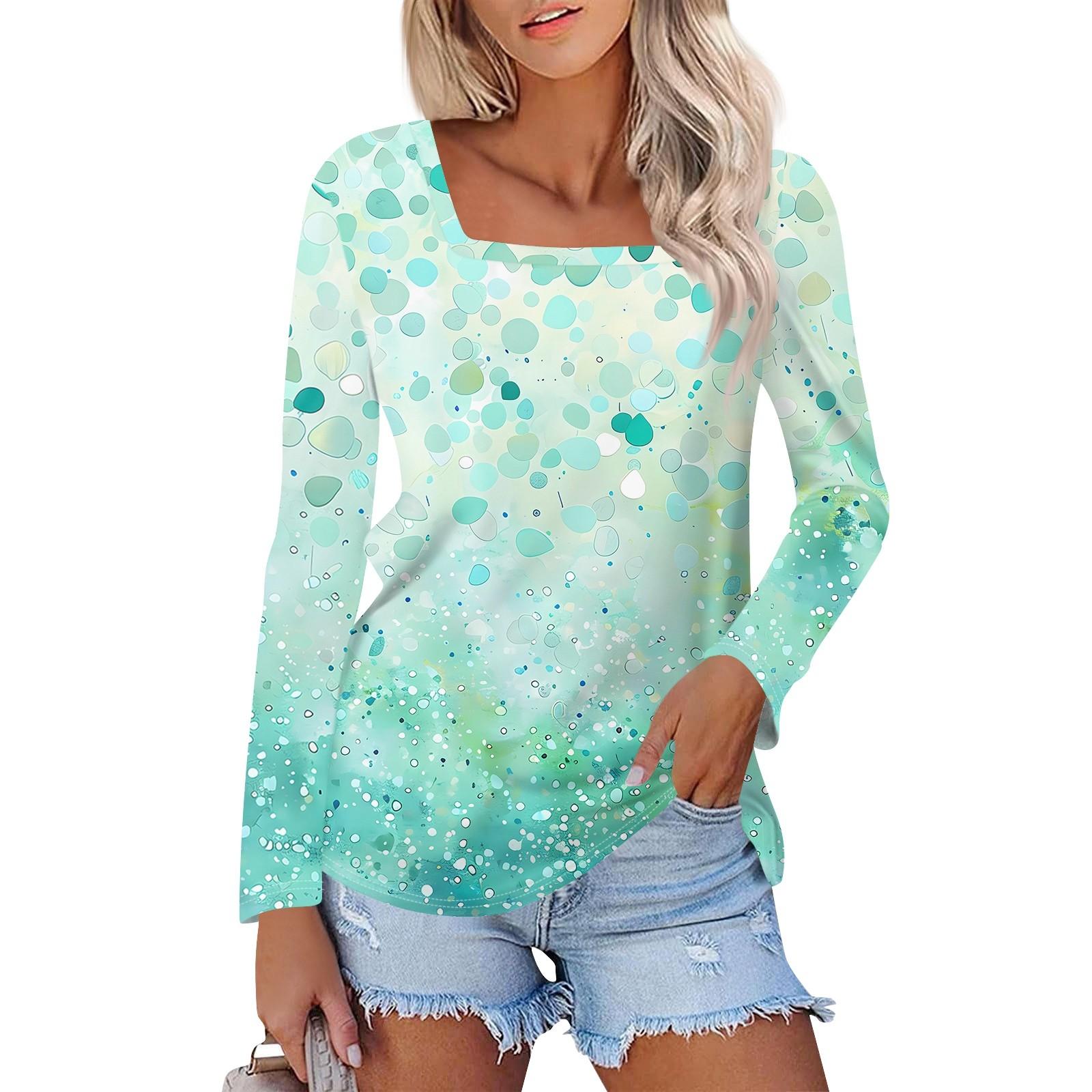 

Рубашка для женщин, модная повседневная свободная футболка с квадратным вырезом и длинным рукавом с принтом, женский топ XXL