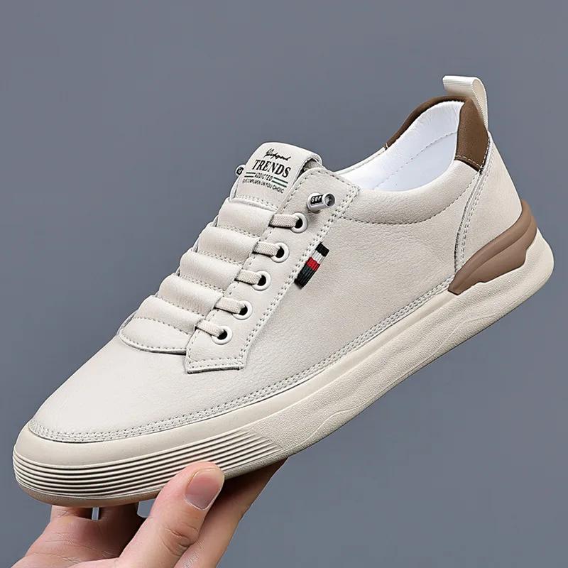 Fashion Spring Autumn Leather Casual Sneakers for Men Designer Soft-soled White Sports Shoes Male Fashion Board Light Shoes Man